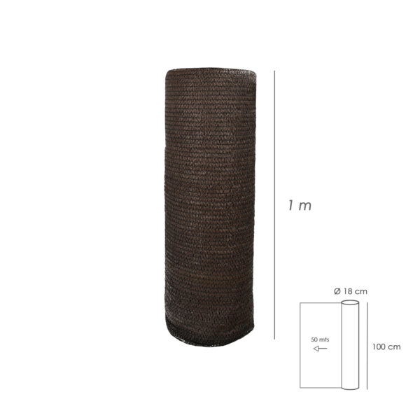 Malla Sombreo Rollo 1 x 50 metros, Reduce Radiación, Protección Jardín y Terraza, Regula Temperatura, Color Marrón