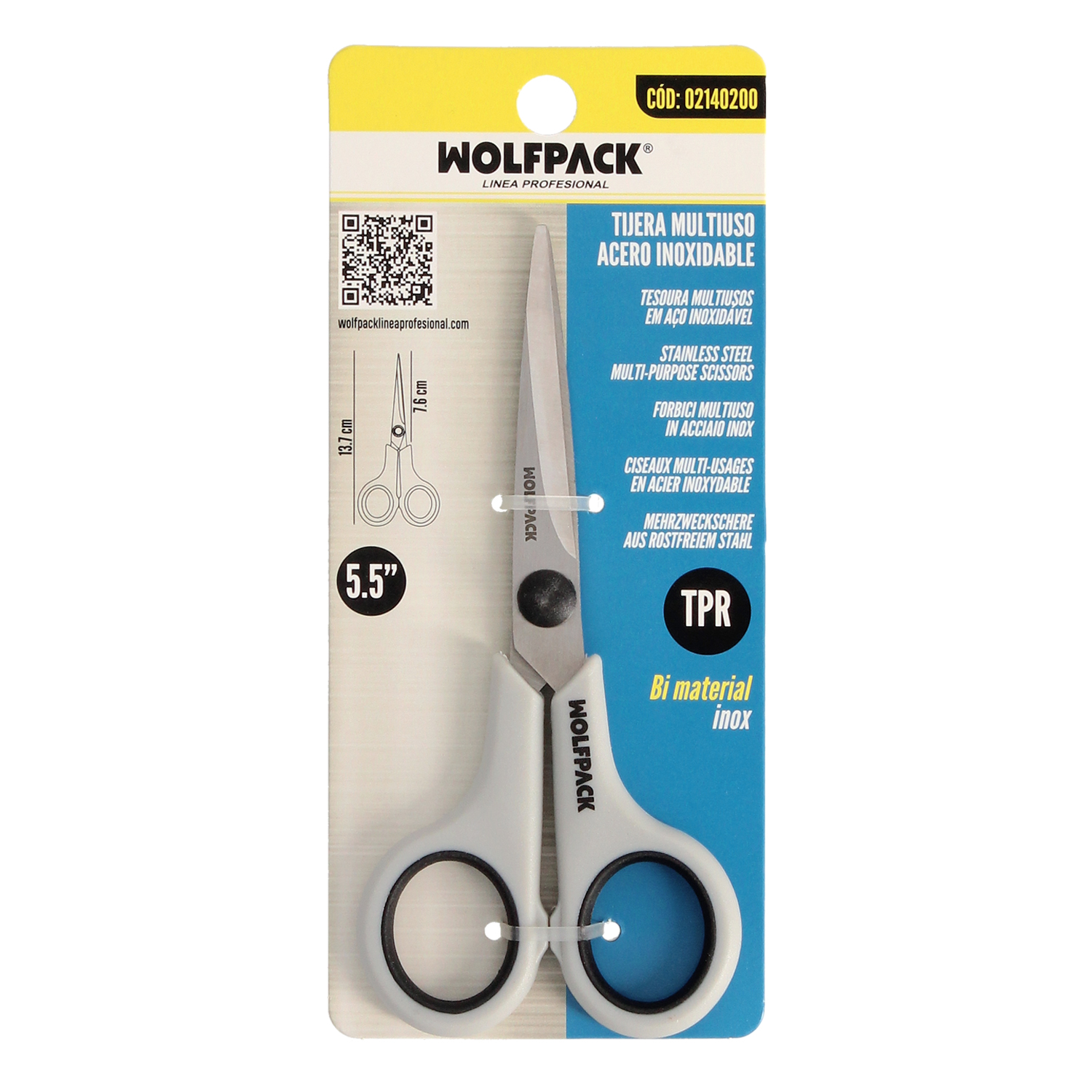 Tijeras Multiuso Acero Inoxidable 5,5″ / 140 mm. Hojas Acero Inoxidable, Mango Comodo y Suave