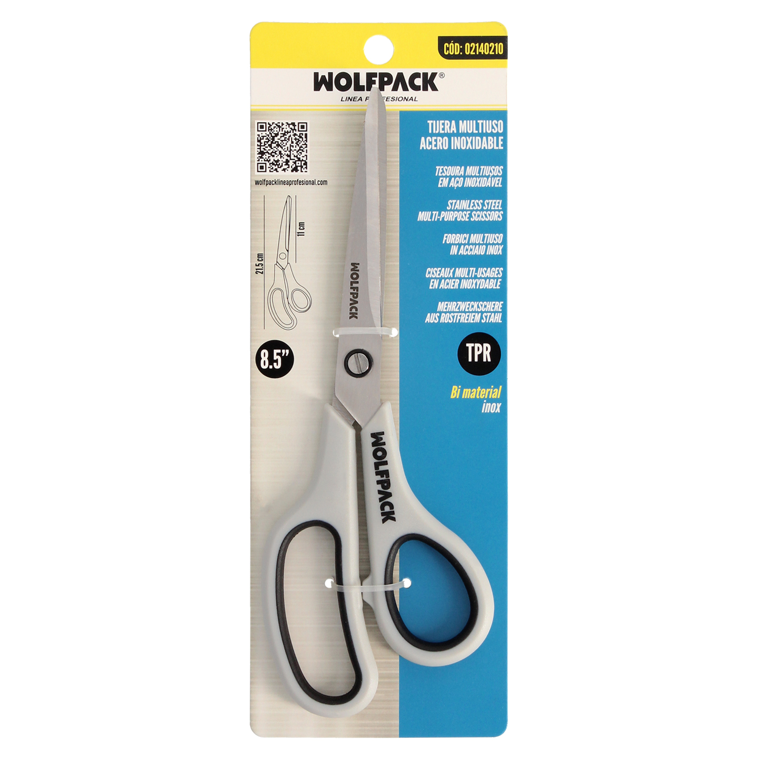 Tijeras Multiuso Acero Inoxidable 8,5″ / 220 mm. Hojas Acero Inoxidable, Mango Comodo y Suave