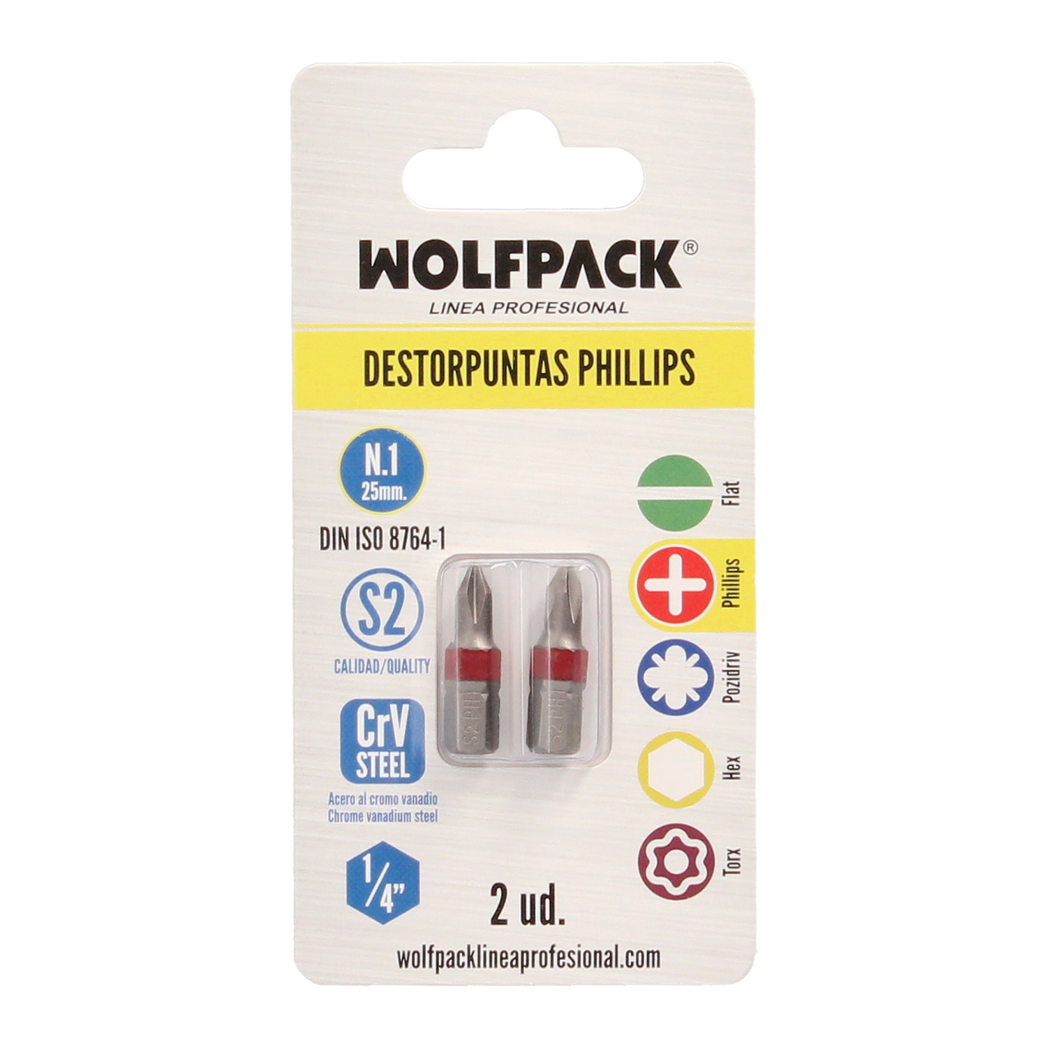 Puntas Largas Destornillador Phillips Nº 1 (2 Piezas). Acero S2 al Cromo Vanadio. Puntas Hexagonales, Destorpuntas,