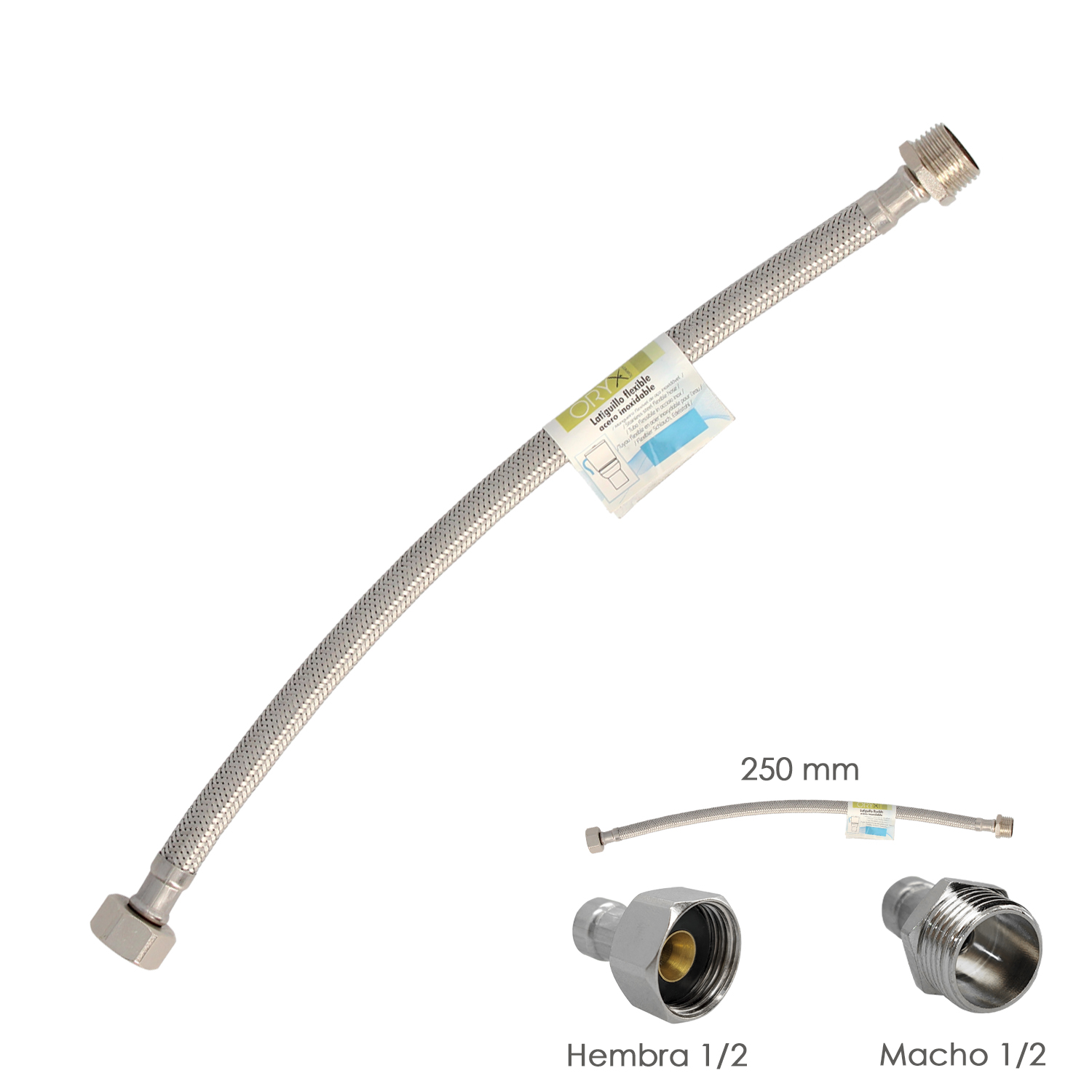 Latiguillo Flexible Acero Inoxidable Macho 1/2 – Hembra 1/2 – 250mm