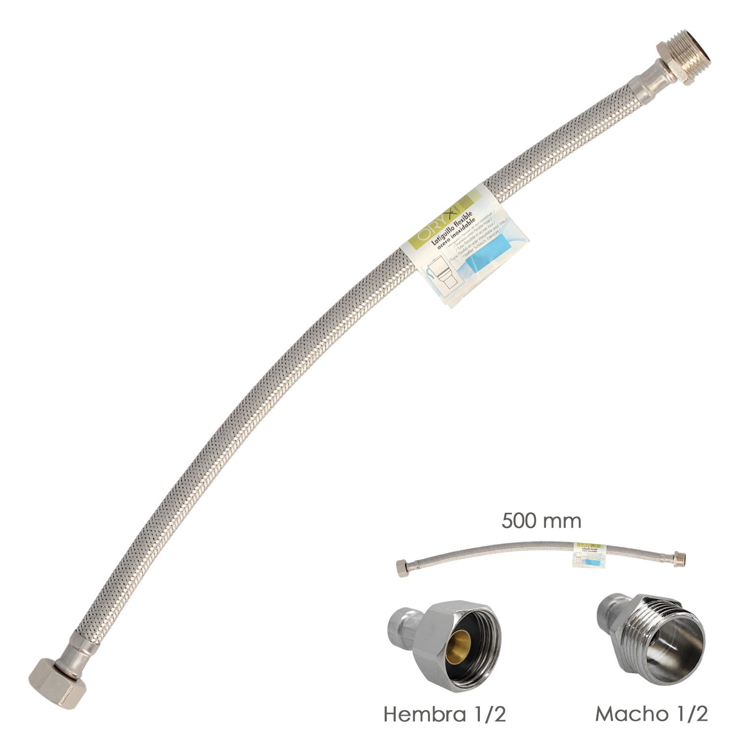 Latiguillo Flexible Acero Inoxidable Macho 1/2 – Hembra 1/2 – 500mm