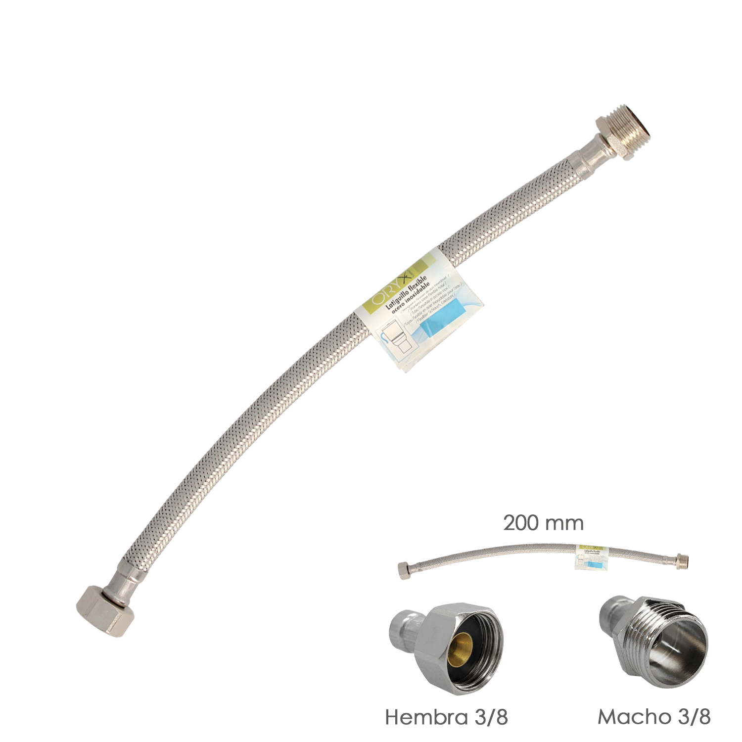 Latiguillo Flexible Acero Inoxidable Macho 3/8 – Hembra 3/8 – 200mm