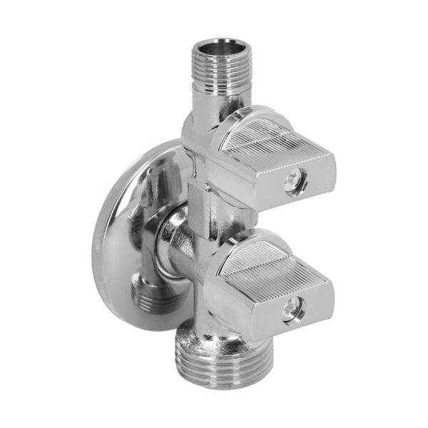 Llave De Escuadra Doble Salida 3/4″ y 3/8″. Entrada De 1/2″. Llave De Paso Doble, Llave Angular Doble, Toma Lavadora Doble.