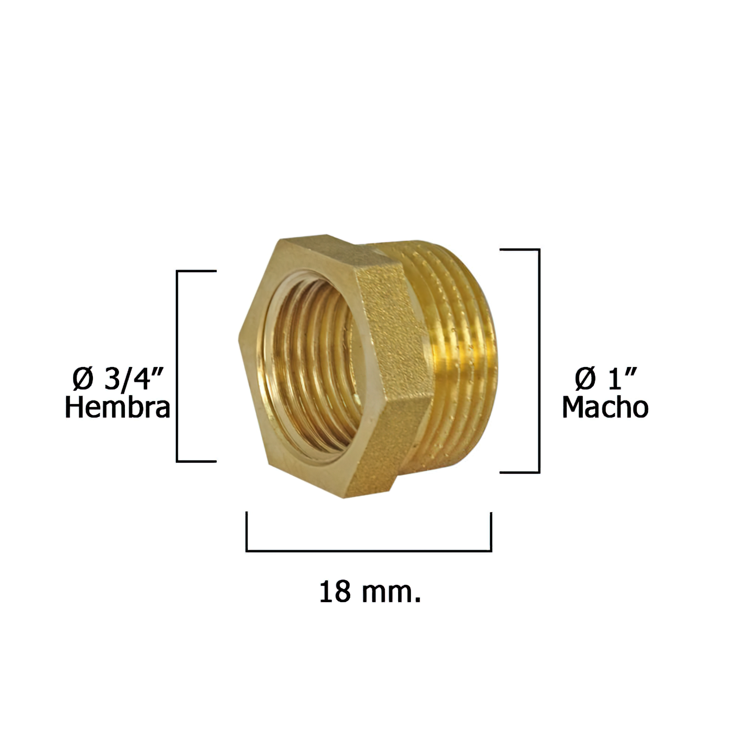 Reduccion Hexagonal Pulida 1″ Macho x 3/4″ Hembra