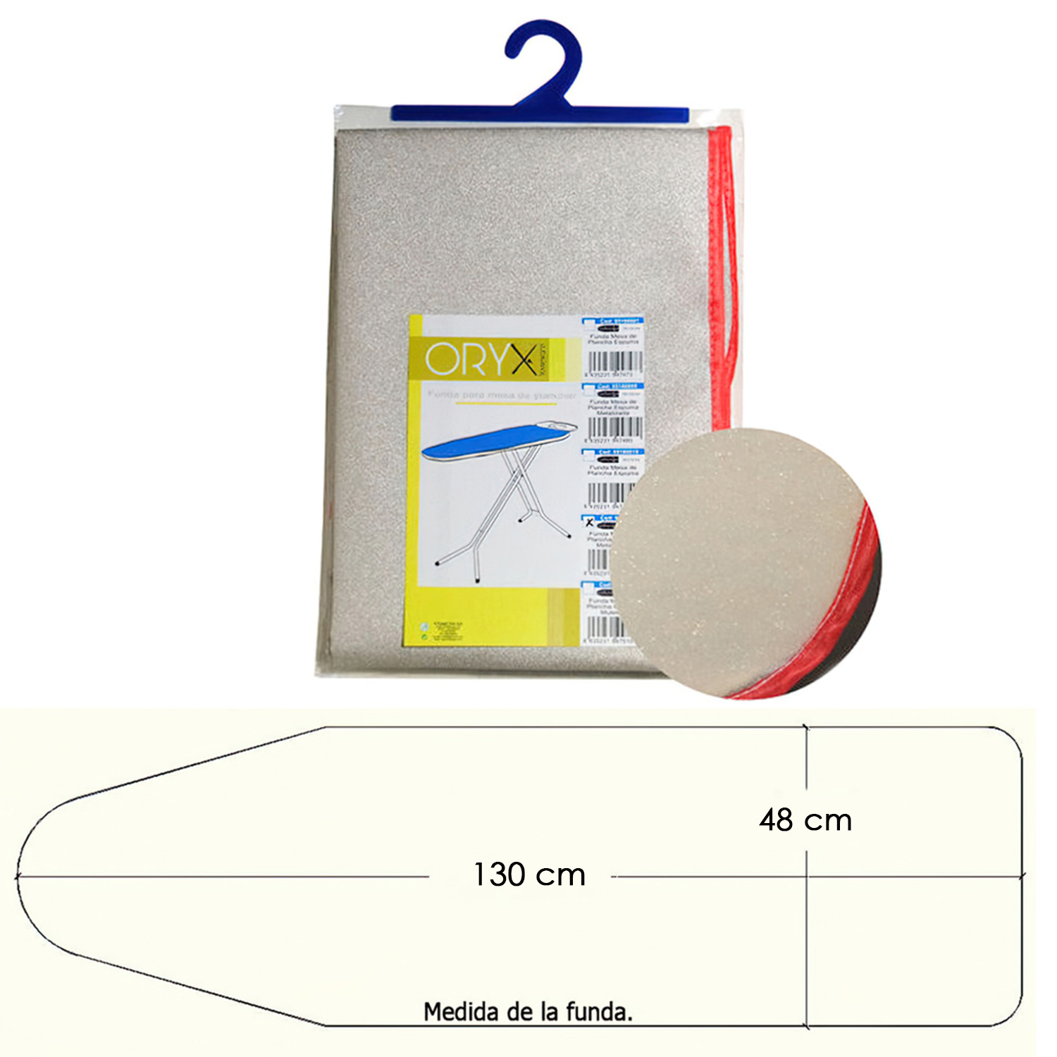 Funda Mesa Plancha Espuma Metalizada 130×48 cm.