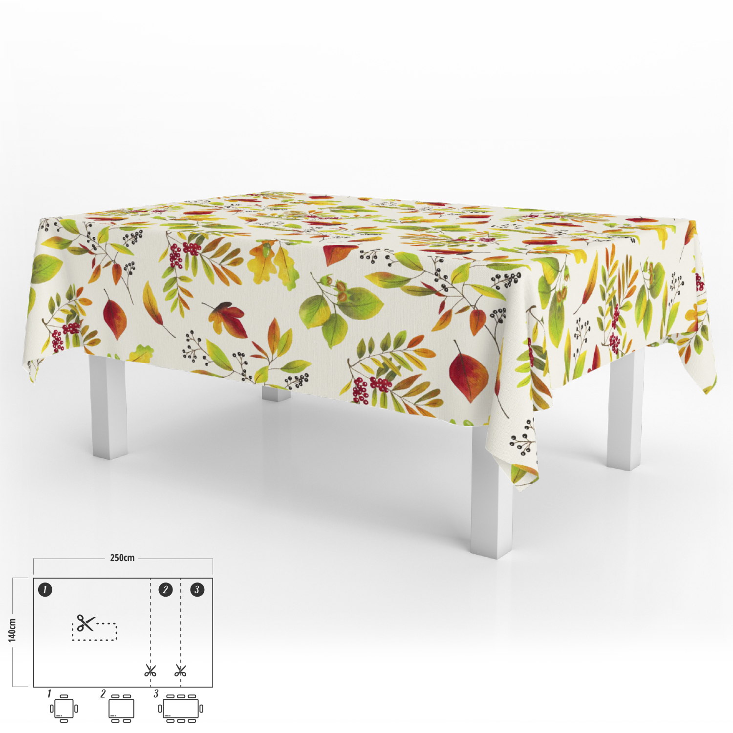 Mantel Hule Rectangular Hojas Otoño Impermeable Antimanchas PVC 140×250 cm. Recortable Uso Interior y Exterior