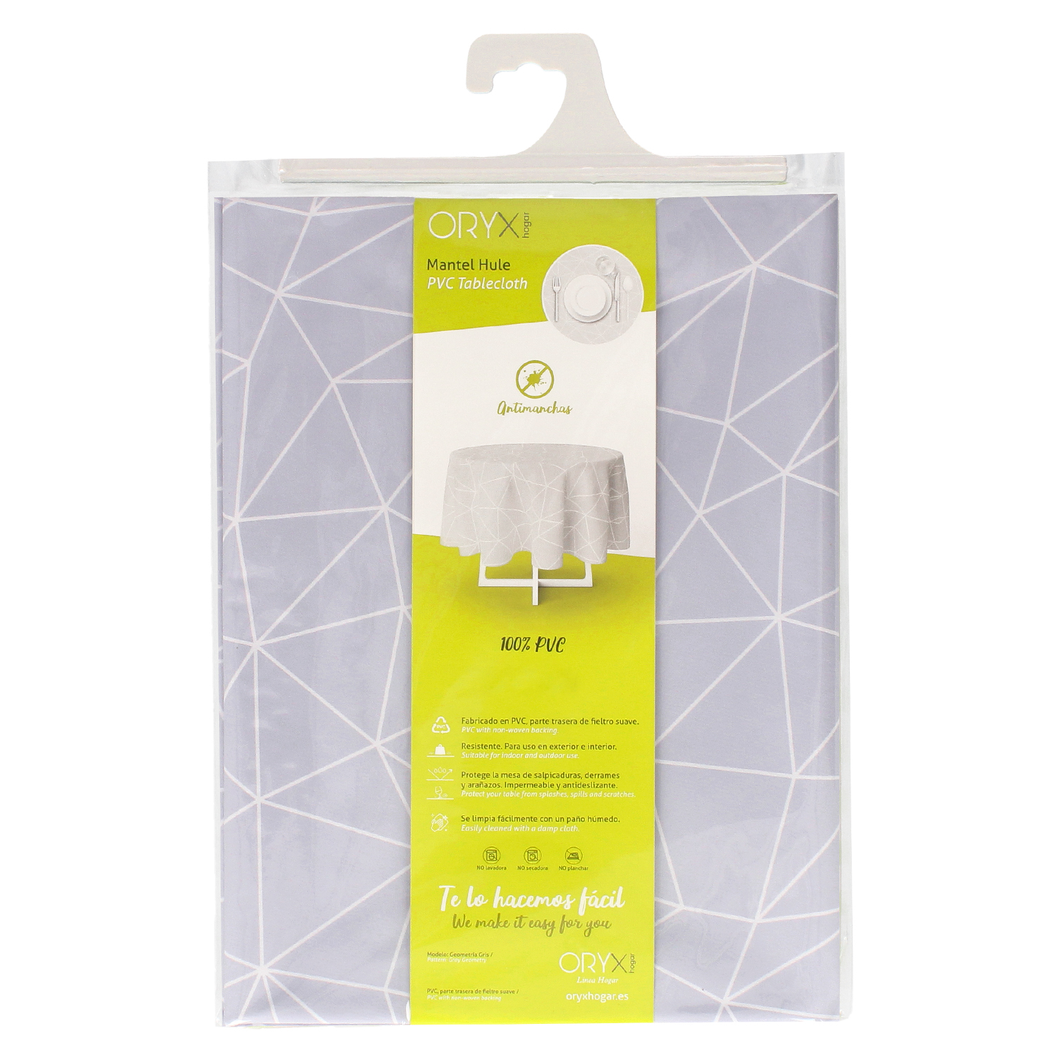 Mantel Hule Geometrico Gris Impermeable Antimanchas PVC Ø 140 cm. Uso Interior y Exterior