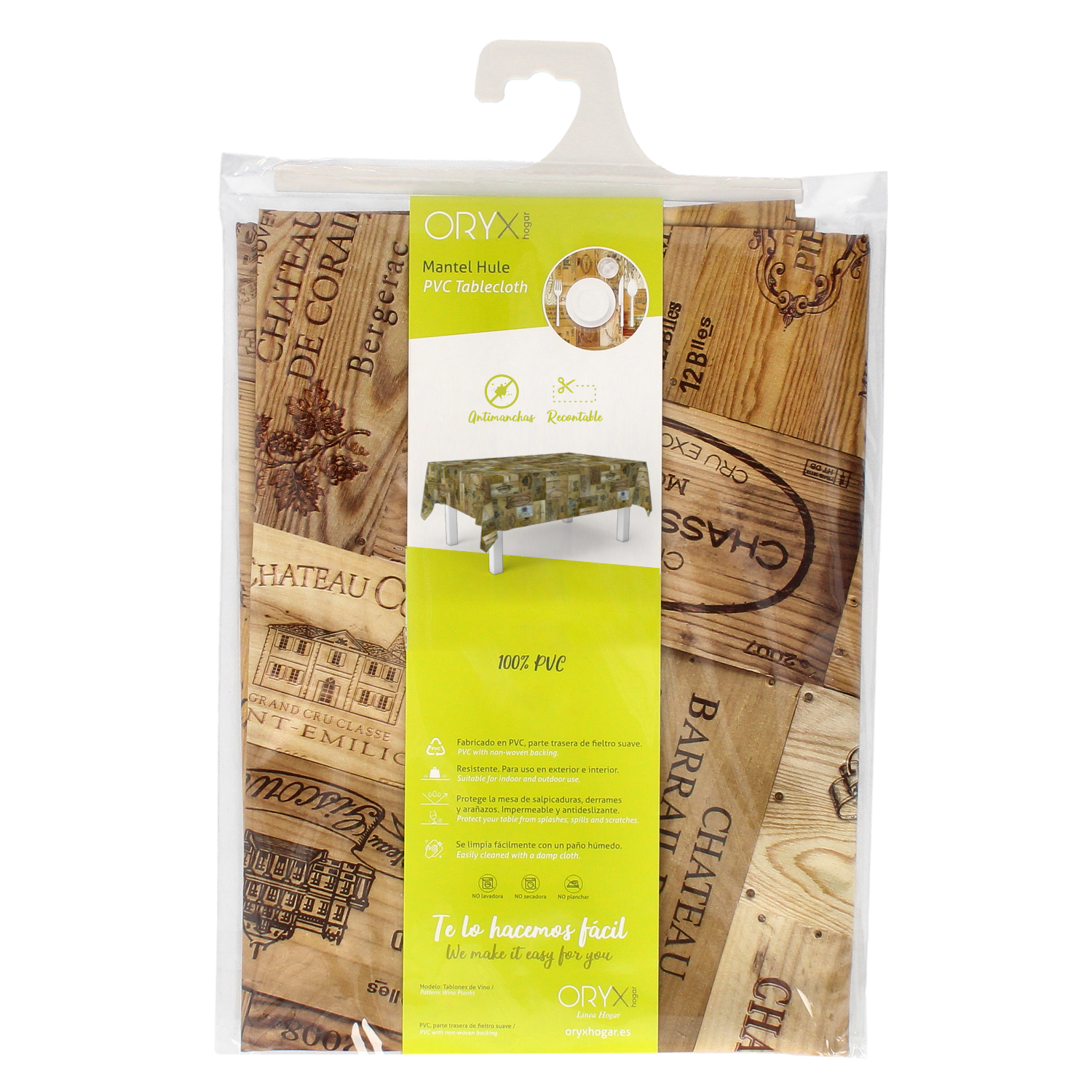 Mantel Hule Rectangular Tablones Vino Impermeable Antimanchas PVC 140×250 cm. Recortable Uso Interior y Exterior