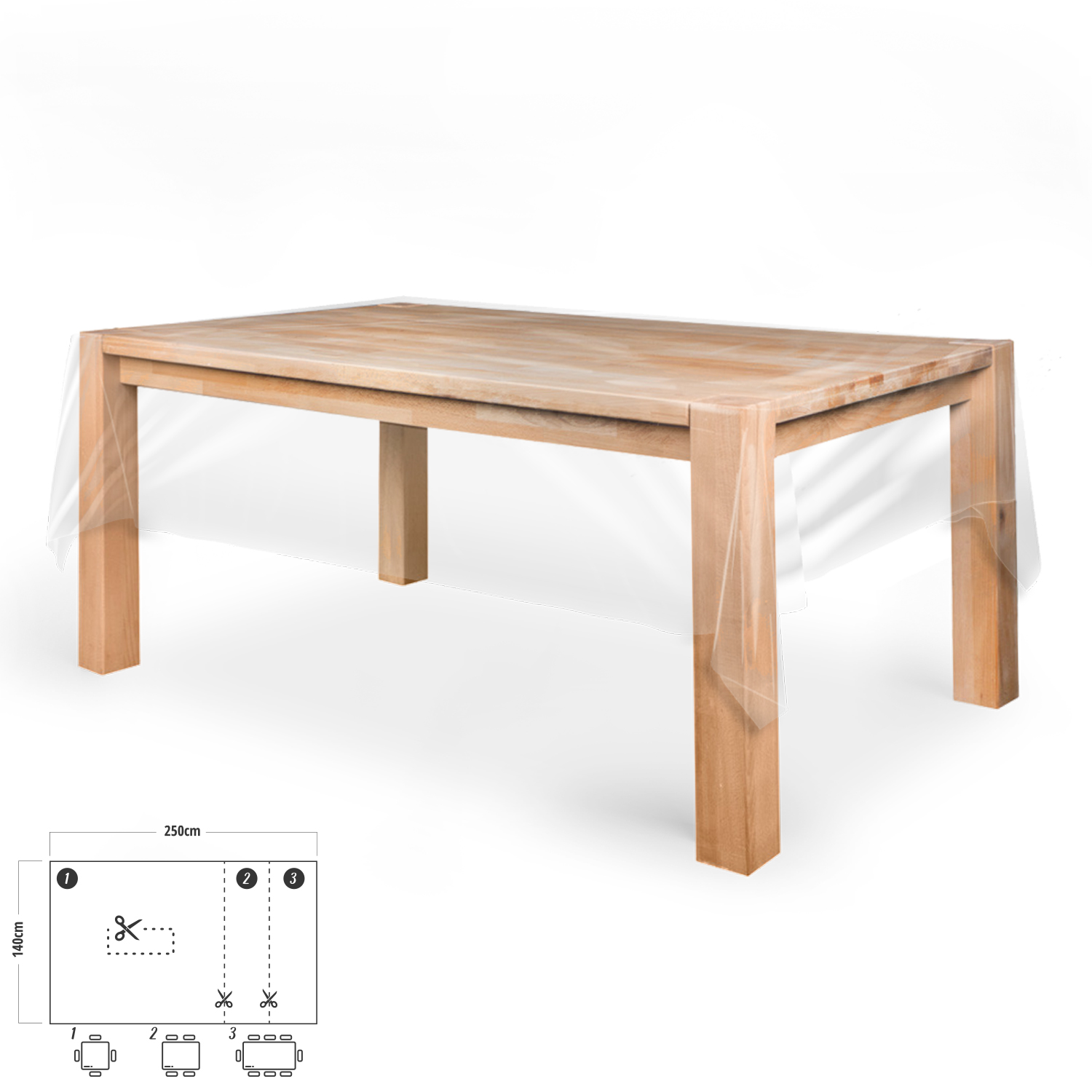 Mantel Hule Rectangular Transparente Antimanchas PVC 140×250 cm. Recortable Uso Interior y Exterior