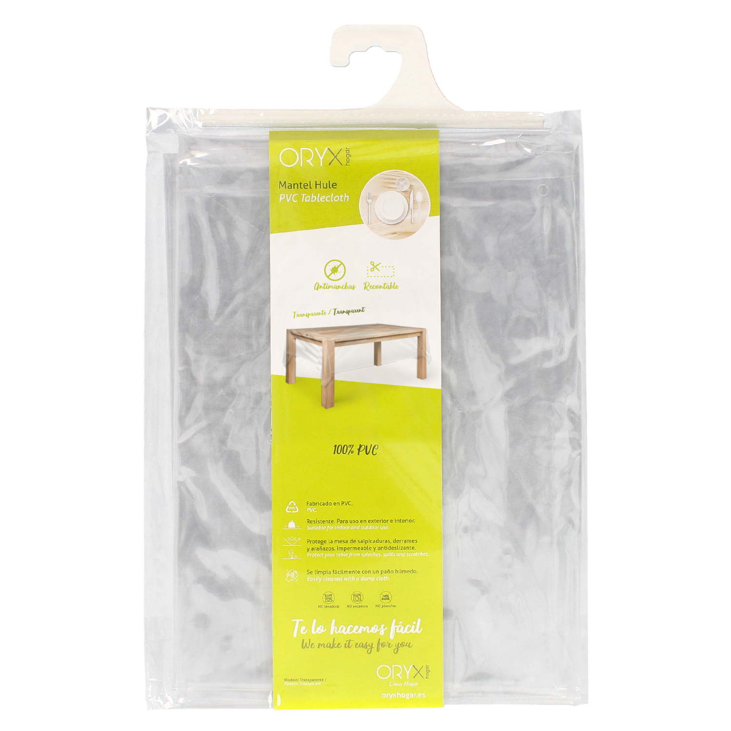 Mantel Hule Rectangular Transparente Antimanchas PVC 140×250 cm. Recortable Uso Interior y Exterior