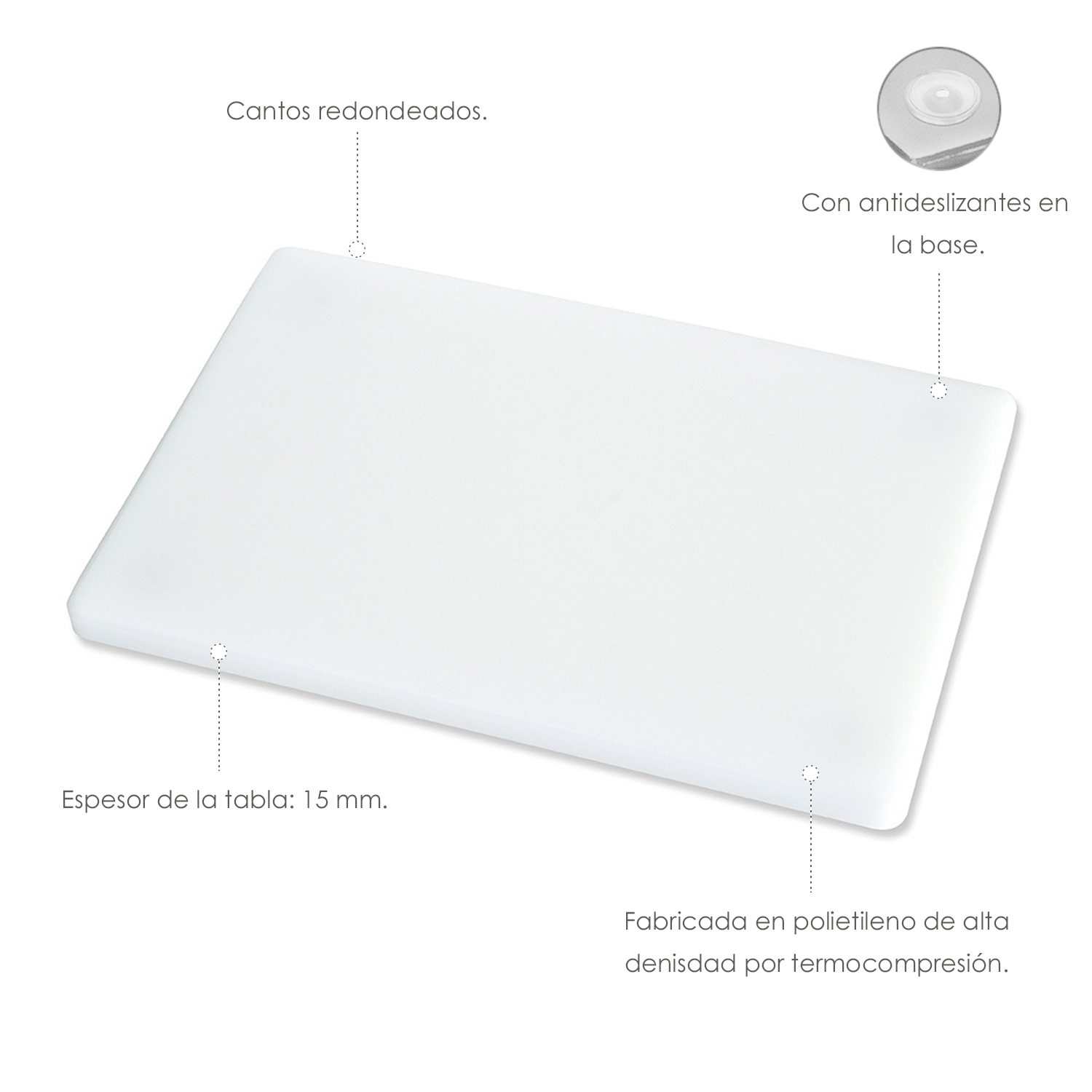 Tabla Cortar Polietileno 35x25x1,5 cm. Color Blanco