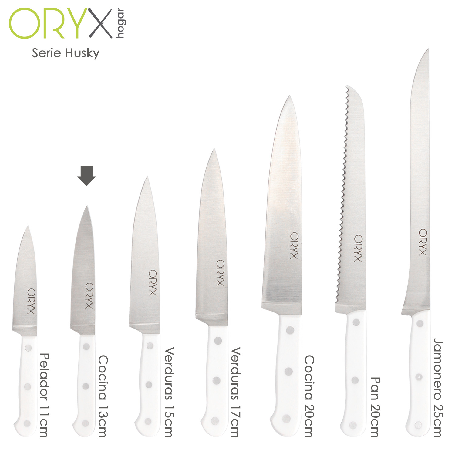 Cuchillo Husky Cocina 13 cm. Hoja Acero Inoxidable, Cuchillo Carne, Cuchillo Pescado, Cuchillo Chef, Mango Ergonomico Blanco