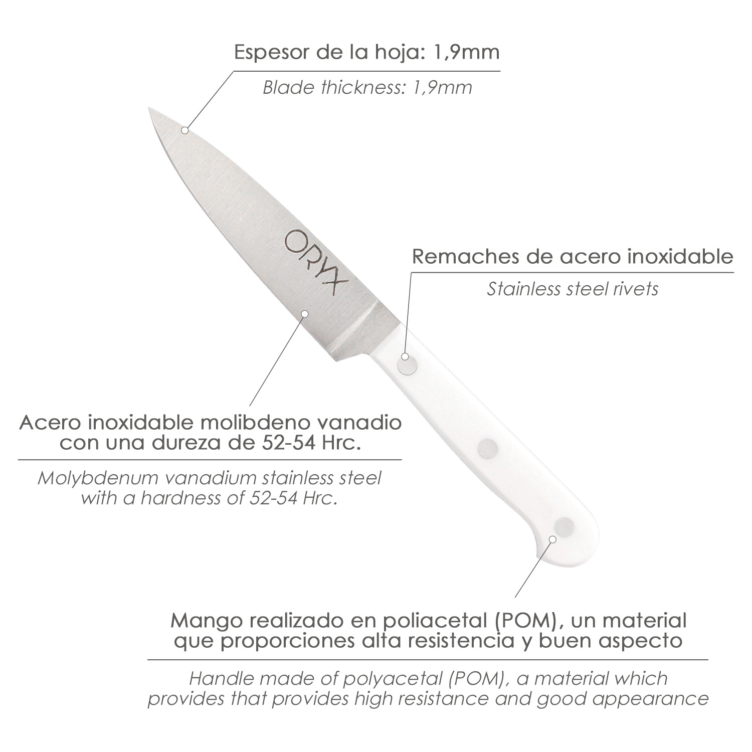 Cuchillo Husky Verduras 17 cm. Hoja Acero Inoxidable, Cuchillo Verduras, Cuchillo Cortar Verduras Mango Ergonomico Blanco