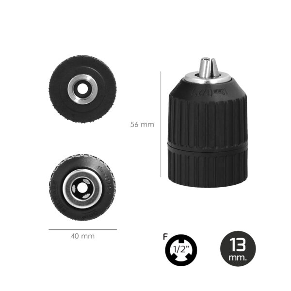 Portabrocas Sin Llave Nylon 1/2″ Hembra Ø 13mm.  Sin Llave Portabrocas, Autoajustable