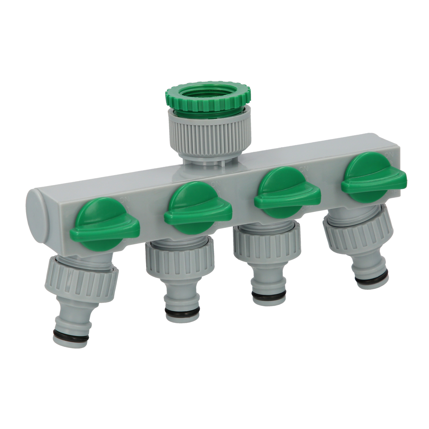 Adaptador Manguera Plastico 3/4″ – 1″ 4 Vias, Distribuidor 4 vias, Divisor Manguera, Ajuste Independiente, Tomas 1/2+Adaptador