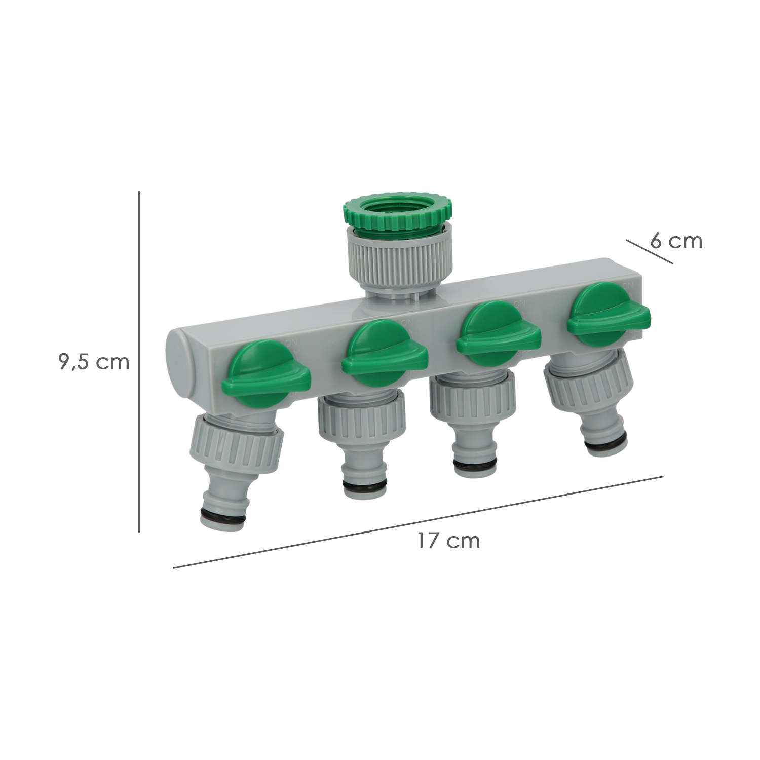 Adaptador Manguera Plastico 3/4″ – 1″ 4 Vias, Distribuidor 4 vias, Divisor Manguera, Ajuste Independiente, Tomas 1/2+Adaptador