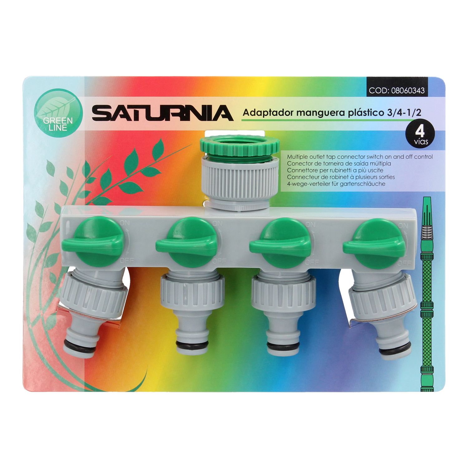 Adaptador Manguera Plastico 3/4″ – 1″ 4 Vias, Distribuidor 4 vias, Divisor Manguera, Ajuste Independiente, Tomas 1/2+Adaptador