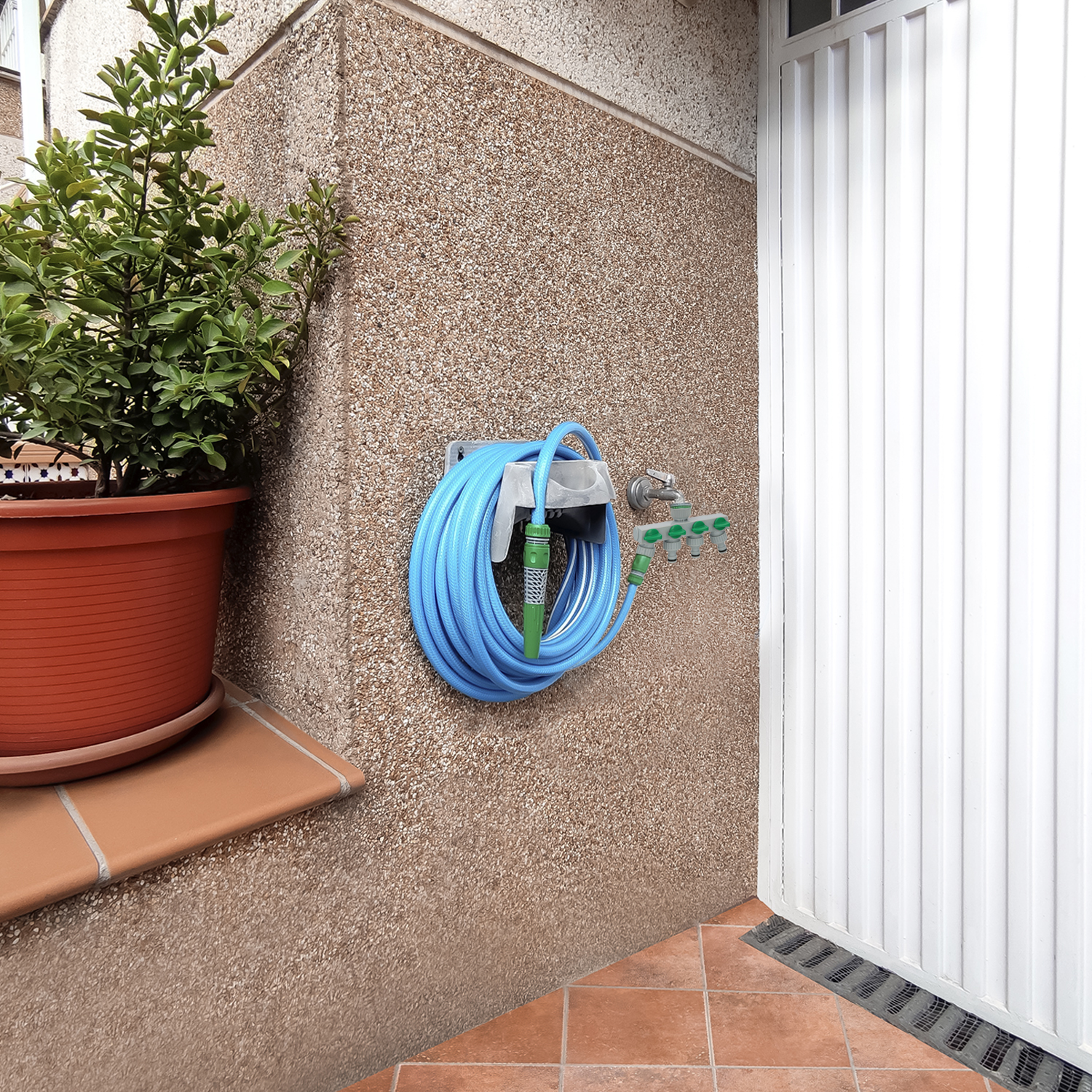 Adaptador Manguera Plastico 3/4″ – 1″ 4 Vias, Distribuidor 4 vias, Divisor Manguera, Ajuste Independiente, Tomas 1/2+Adaptador