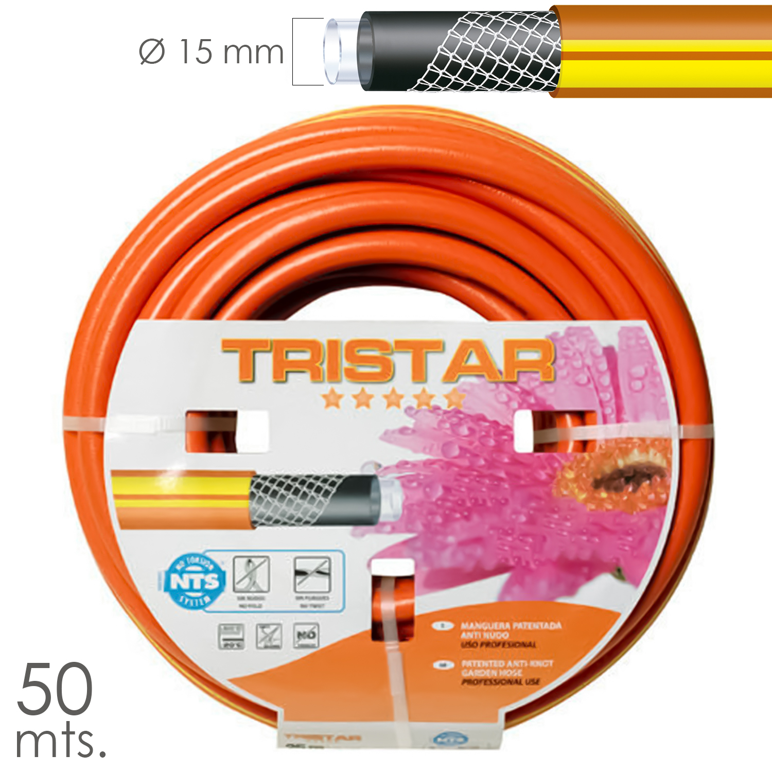 Manguera Tricotado No Torsion 15 mm. – 5/8″ Rollo 50 metros