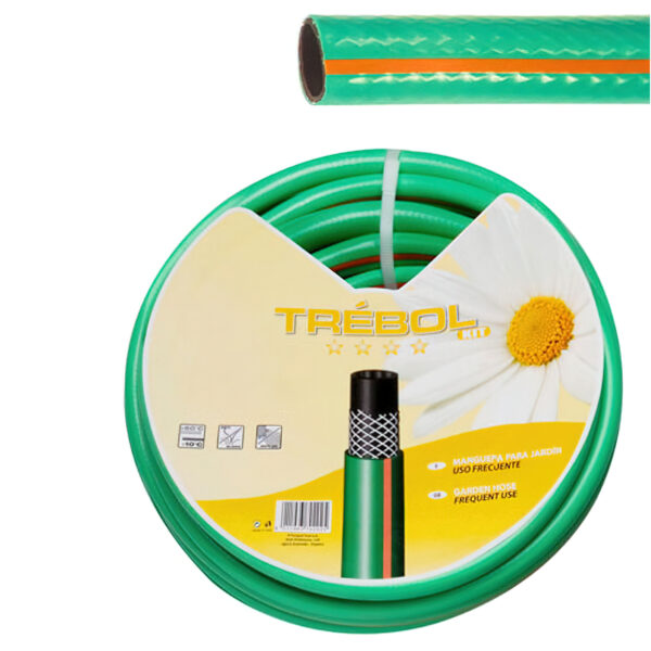 Manguera Verde Trebol Trenzado 15 mm. – 5/8″ Rollo 50 Metros